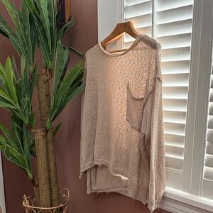 Beige Knit Sweater with Pocket